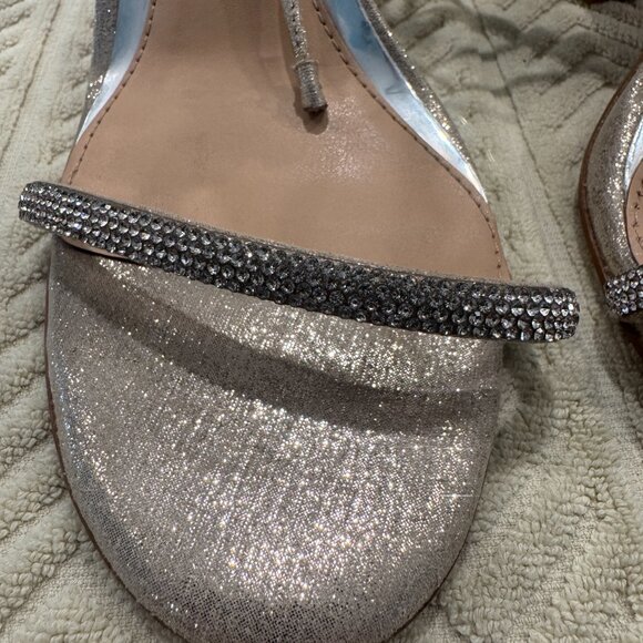 Worn ONCE - Copper Key Rhinestone Women's 4" Block Heel Sandals Size 9 Tie Ankle - Picture 2 of 10